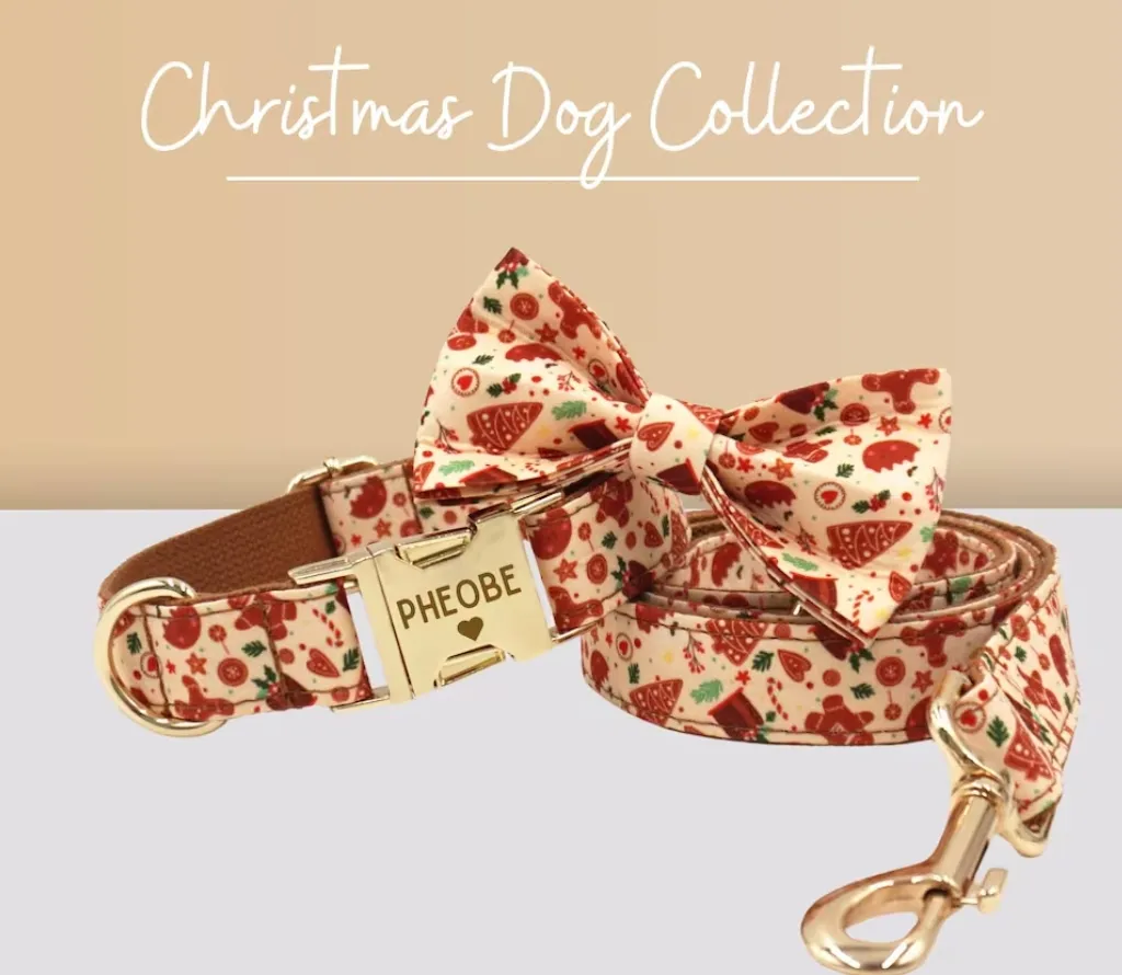 Conjunto de Coleira para Cachorro com Padrão de Gengibre de Natal e Guia