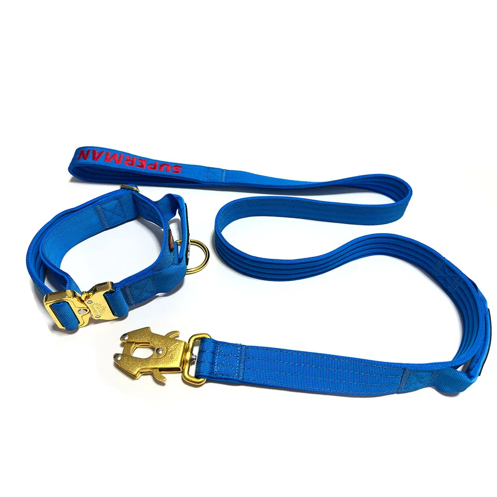 Coleira para cachorro tática grossa de nylon neoprene ajustável e macia, com acolchoamento pesado e fivela de metal dourada gravada