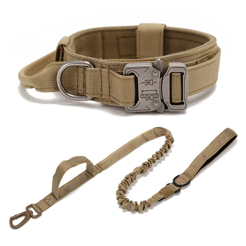 Coleiras de Cão Táticas Resistentes e Duráveis com Fivela de Metal e Alças para Uso Externo