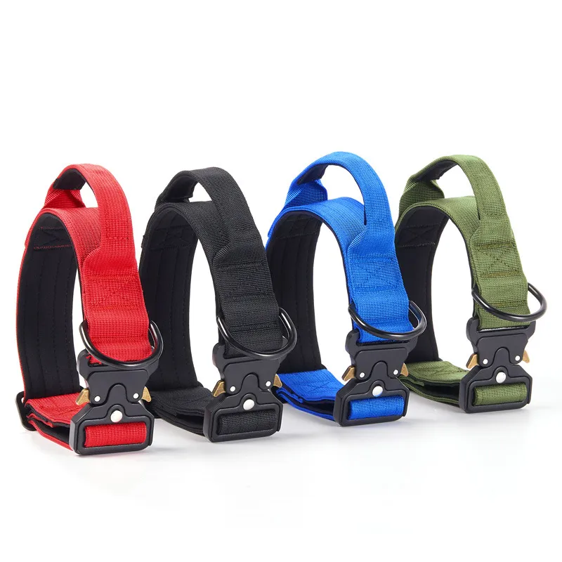 Coleiras Táticas Personalizadas para Cães, Ajustáveis, Coleira de Cão Pesada com Fivela de Metal e Alça de Controle
