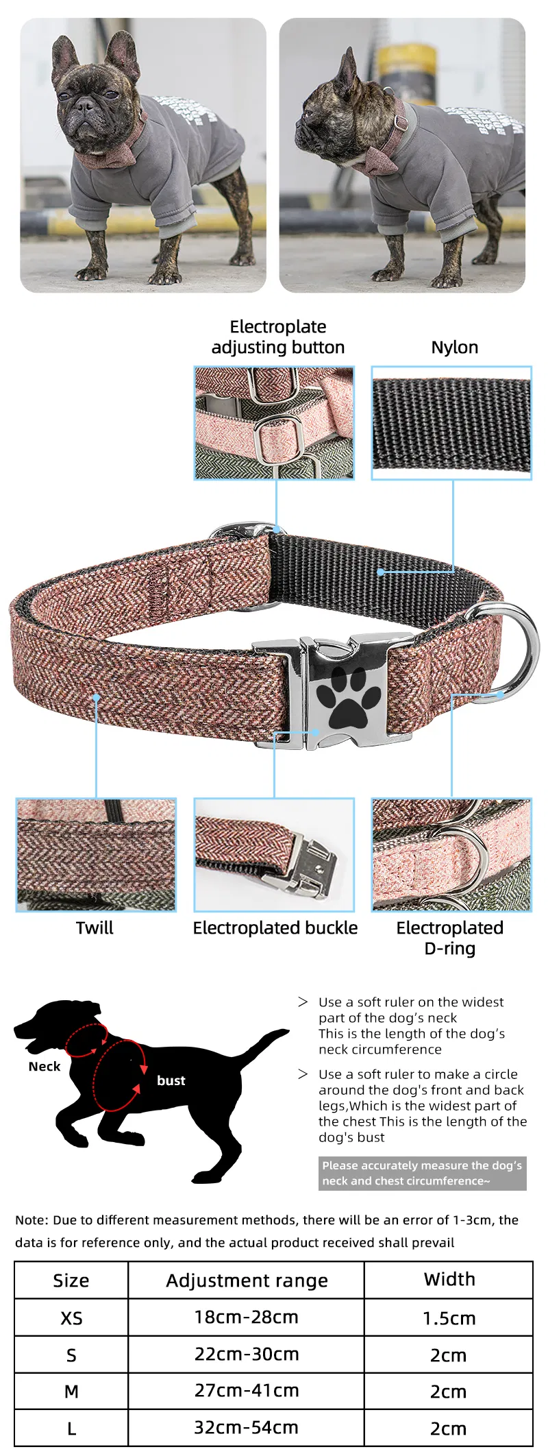 Designer de Moda para Animais Laser Logo na Fivela Cor Twill Cinza Nylon Cinta para Coleira de Cachorro Médio