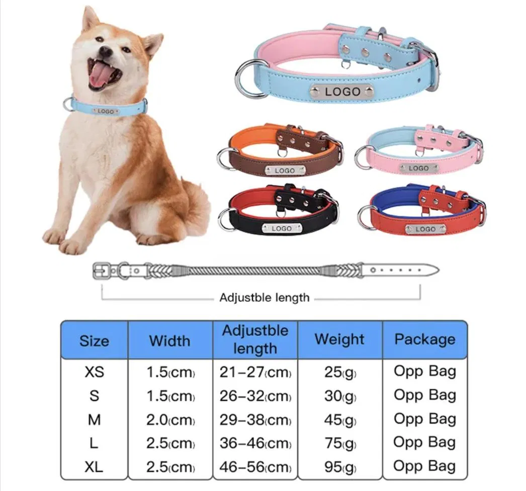 Coleira para cachorro resistente em couro, respirável, personalizada em cores