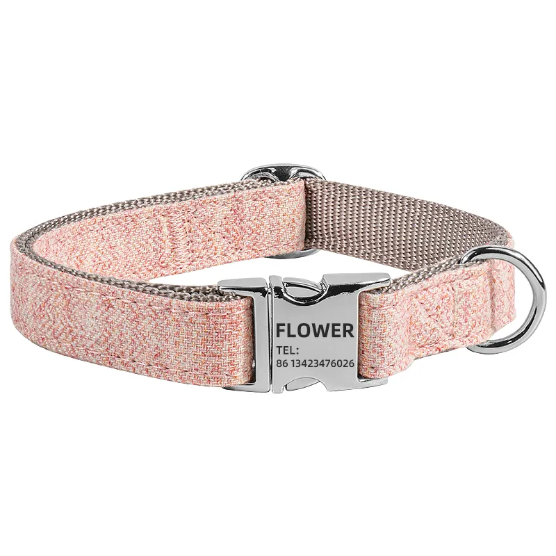 Designer de Moda para Animais Laser Logo na Fivela Cor Twill Cinza Nylon Cinta para Coleira de Cachorro Médio