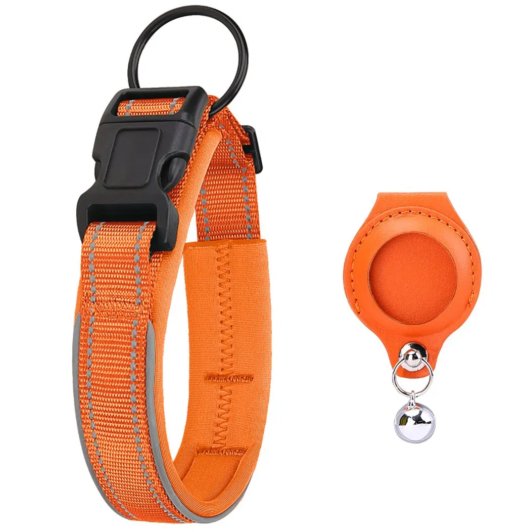 Coleira de Cão de Nylon Tática Ajustável Refletiva de Luxo com Rastreador GPS Airtag