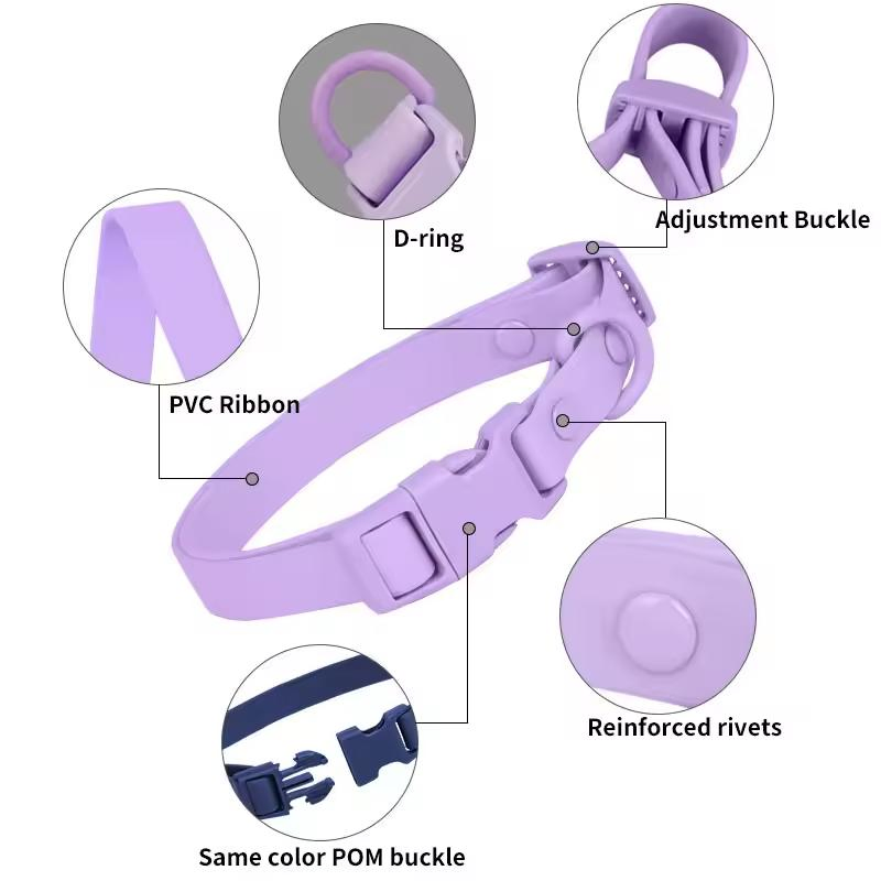 Venda por atacado de coleiras para cães ajustáveis em várias cores, revestidas de PVC e TPU, produto à prova d'água, conjunto de coleira e guia para cães e gatos em nylon