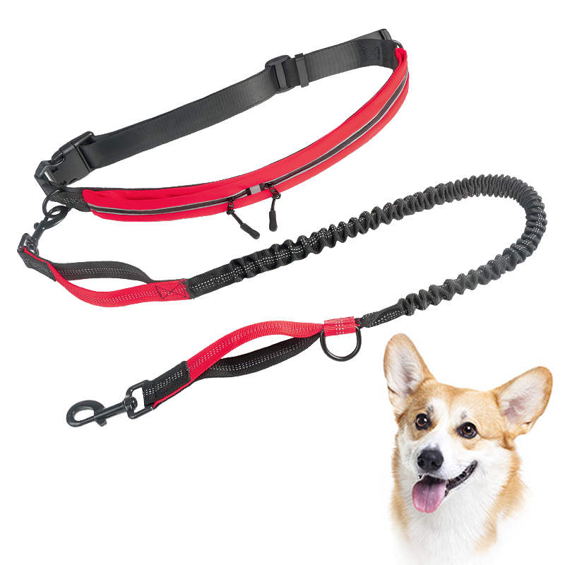 Coleira de Cão Retrátil Refletiva de Nylon Elástico para Corrida ao Ar Livre Sem Mãos