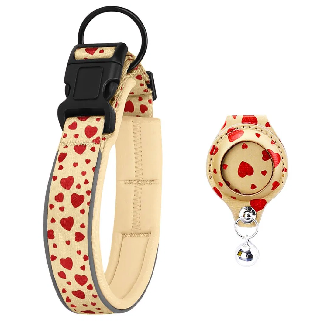 Coleira de Cão de Nylon Tática Ajustável Refletiva de Luxo com Rastreador GPS Airtag