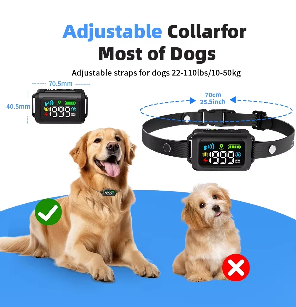 Novo Chegada GPS Cerca Sem Fio para Cães ao Ar Livre Ipx7 À Prova d'Água Coleira de Choque Ajustável Sistema de Contenção para Cães