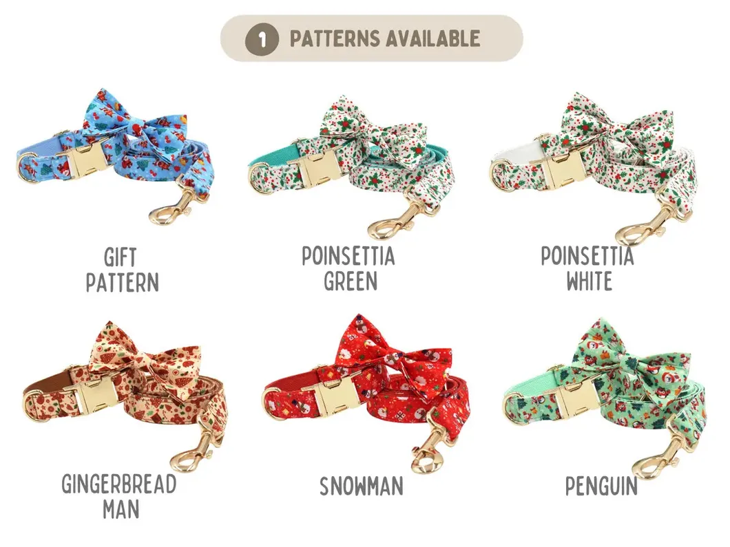 Conjunto de Coleira para Cachorro com Padrão de Gengibre de Natal e Guia