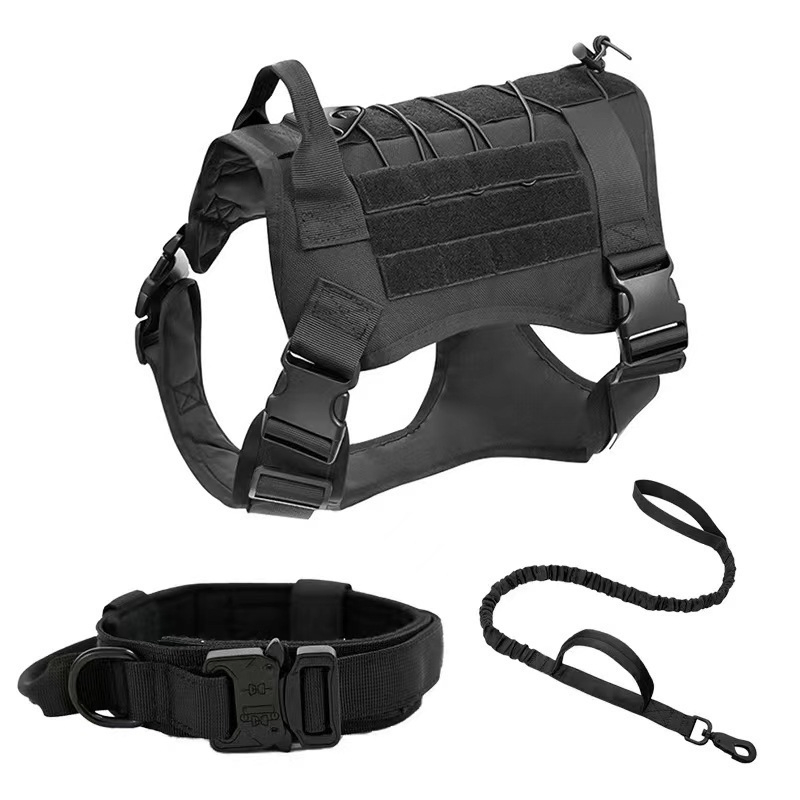 Conjunto de Coleira e Arnês Tático de Nylon Espesso e Ajustável para Cães, Grande, com Almofada, Atacado