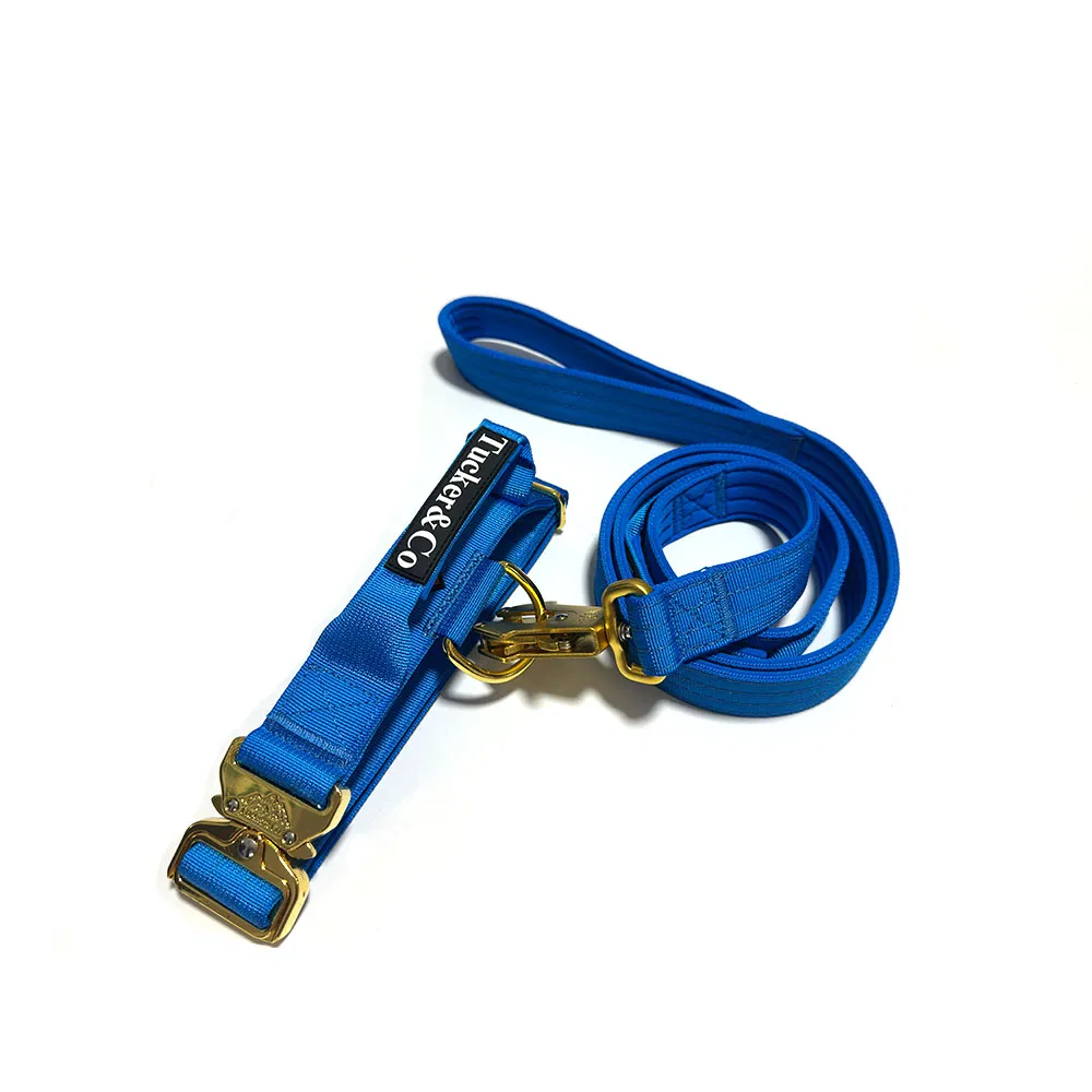 Coleira para cachorro tática grossa de nylon neoprene ajustável e macia, com acolchoamento pesado e fivela de metal dourada gravada