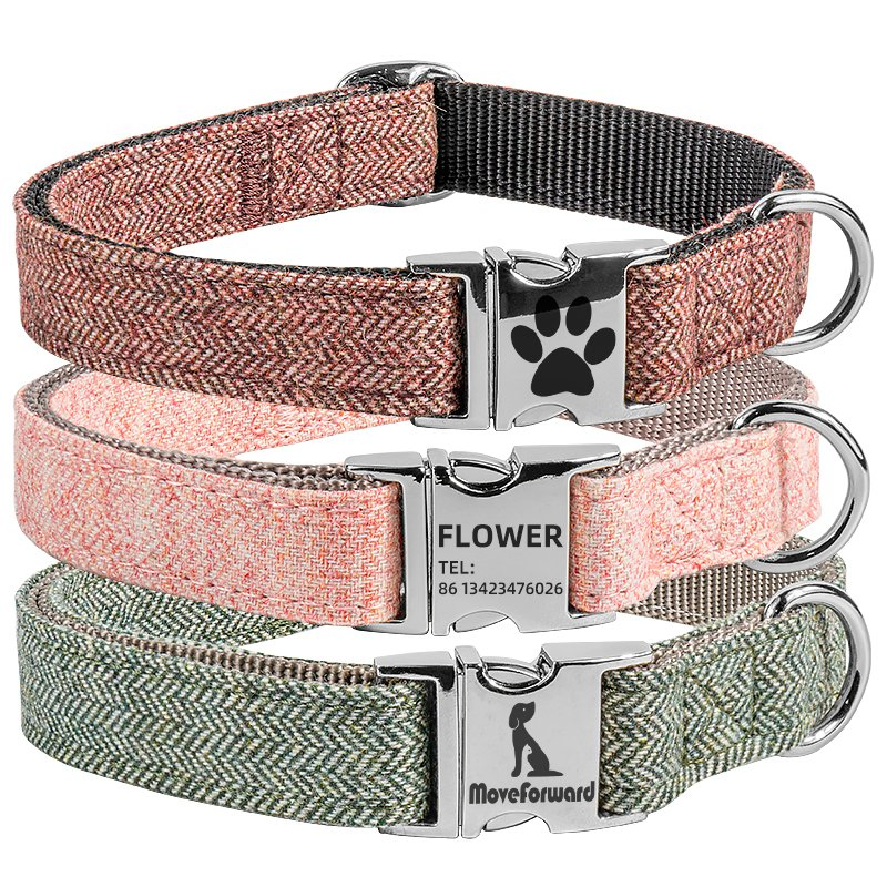 Designer de Moda para Animais Laser Logo na Fivela Cor Twill Cinza Nylon Cinta para Coleira de Cachorro Médio