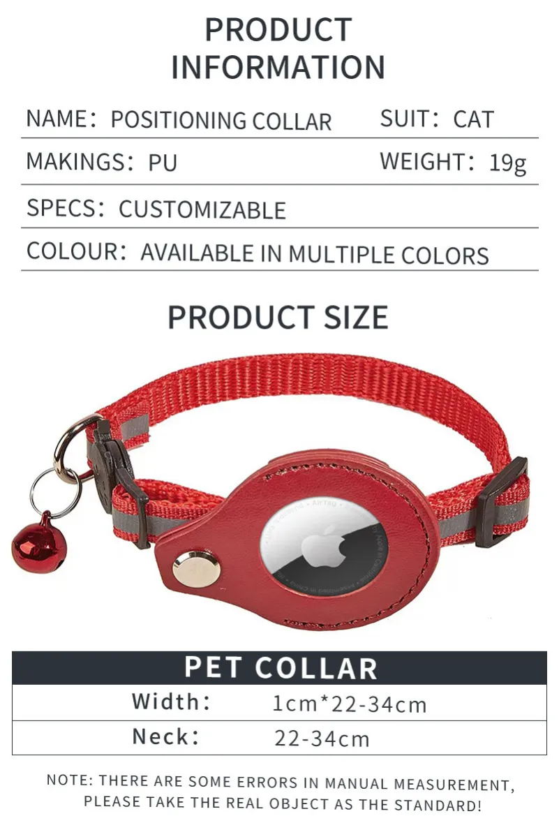 Acessórios para Animais de Estimação Coleira Refletiva Ajustável para Gato com Suporte para Air Tag