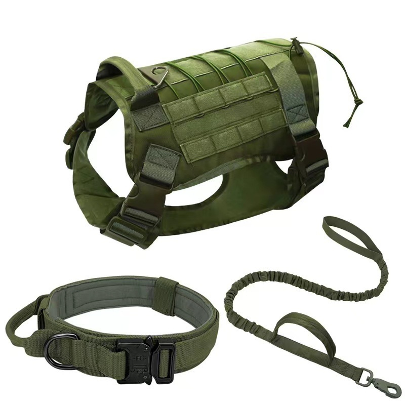 Conjunto de Coleira e Arnês Tático de Nylon Espesso e Ajustável para Cães, Grande, com Almofada, Atacado