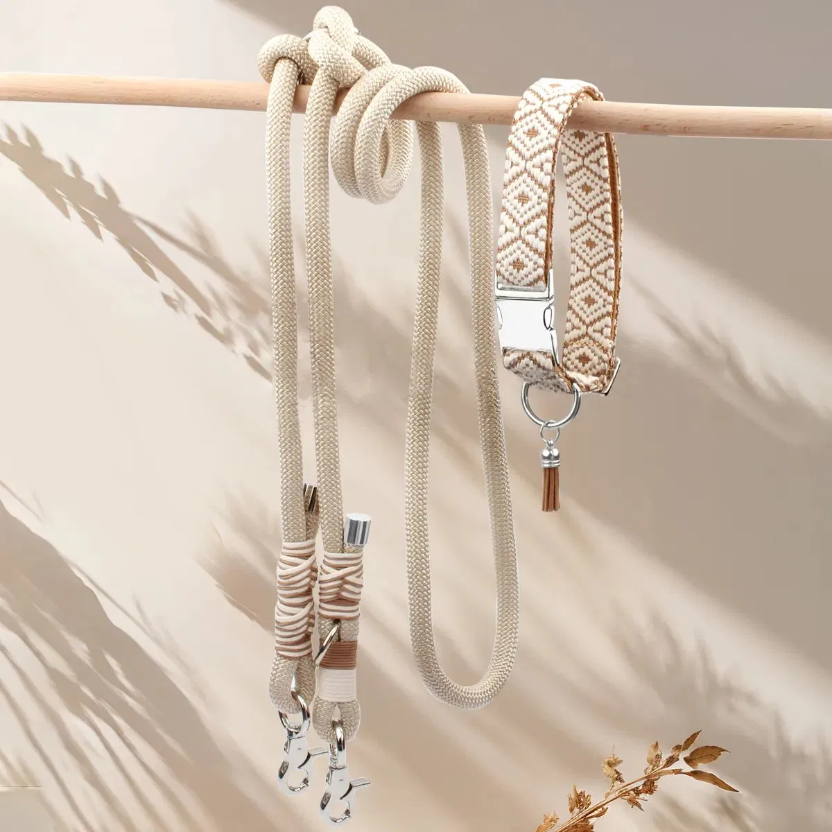 Conjunto de Coleira e Guia para Cães de Novo Design Luxuosa Trançada à Mão Guia Sem Mãos