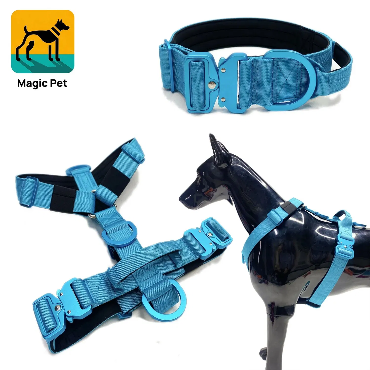 Conjunto de Coleira e Peitoral Tático Personalizado de Alta Qualidade para Cães