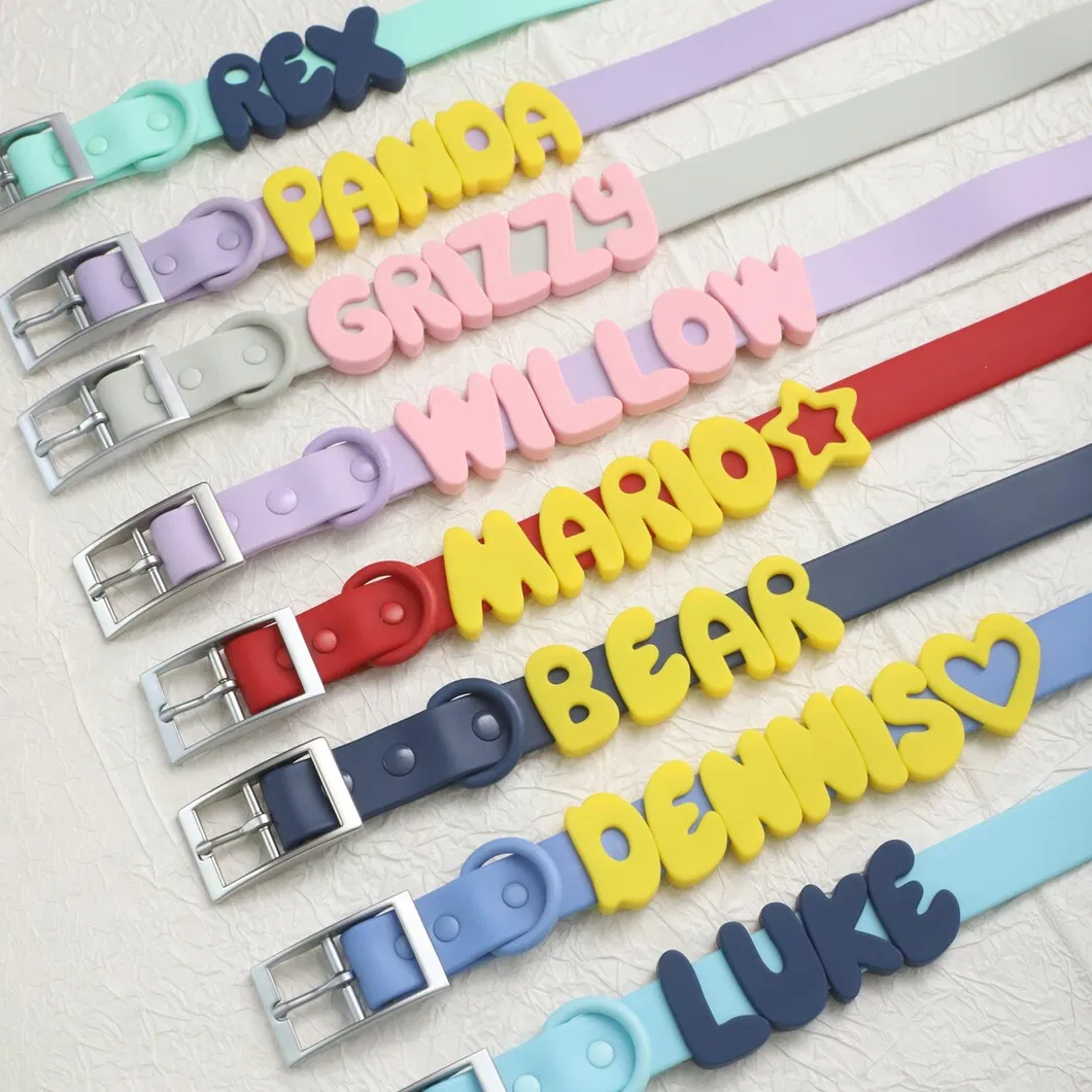 Colar de Silicone Personalizado para Cachorro com Nome, Coleira Pastel para Filhote, Coleira à Prova d'Água para Cães