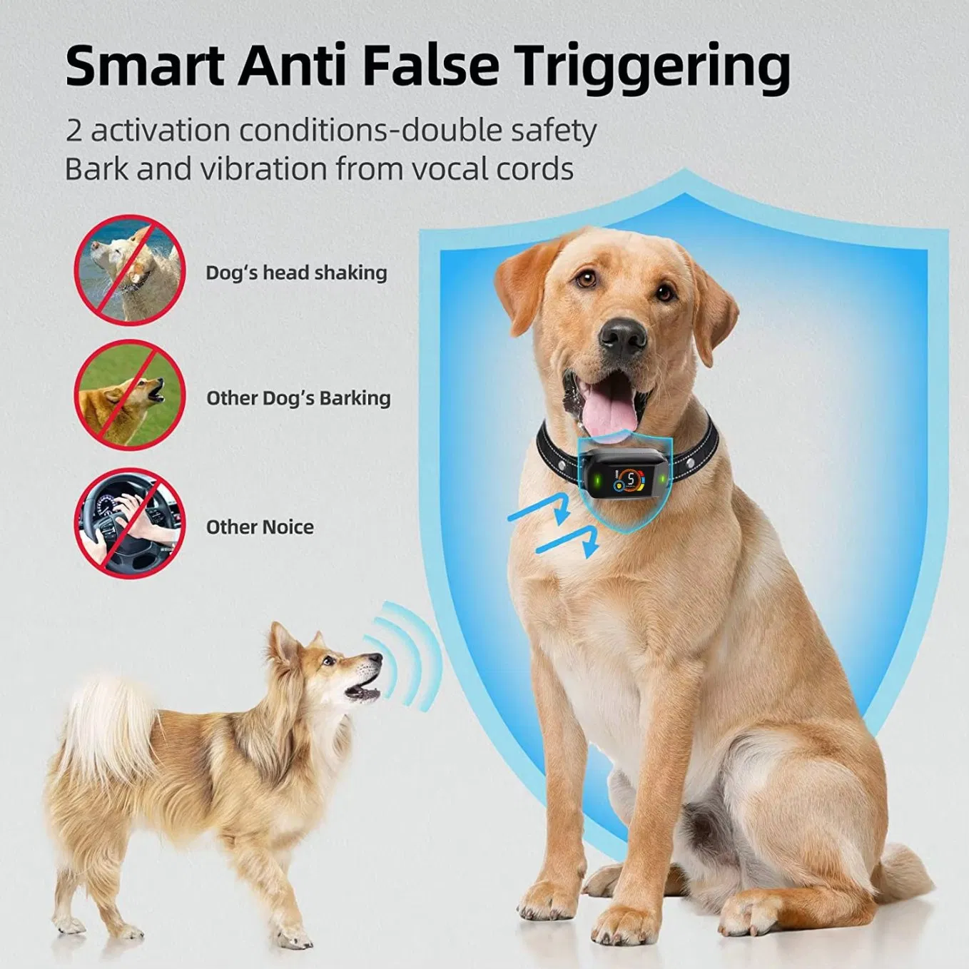 Colar de treinamento para cães com controle automático inteligente, anti-ladrido, recarregável via USB, à prova d'água, com LED para parar o latido