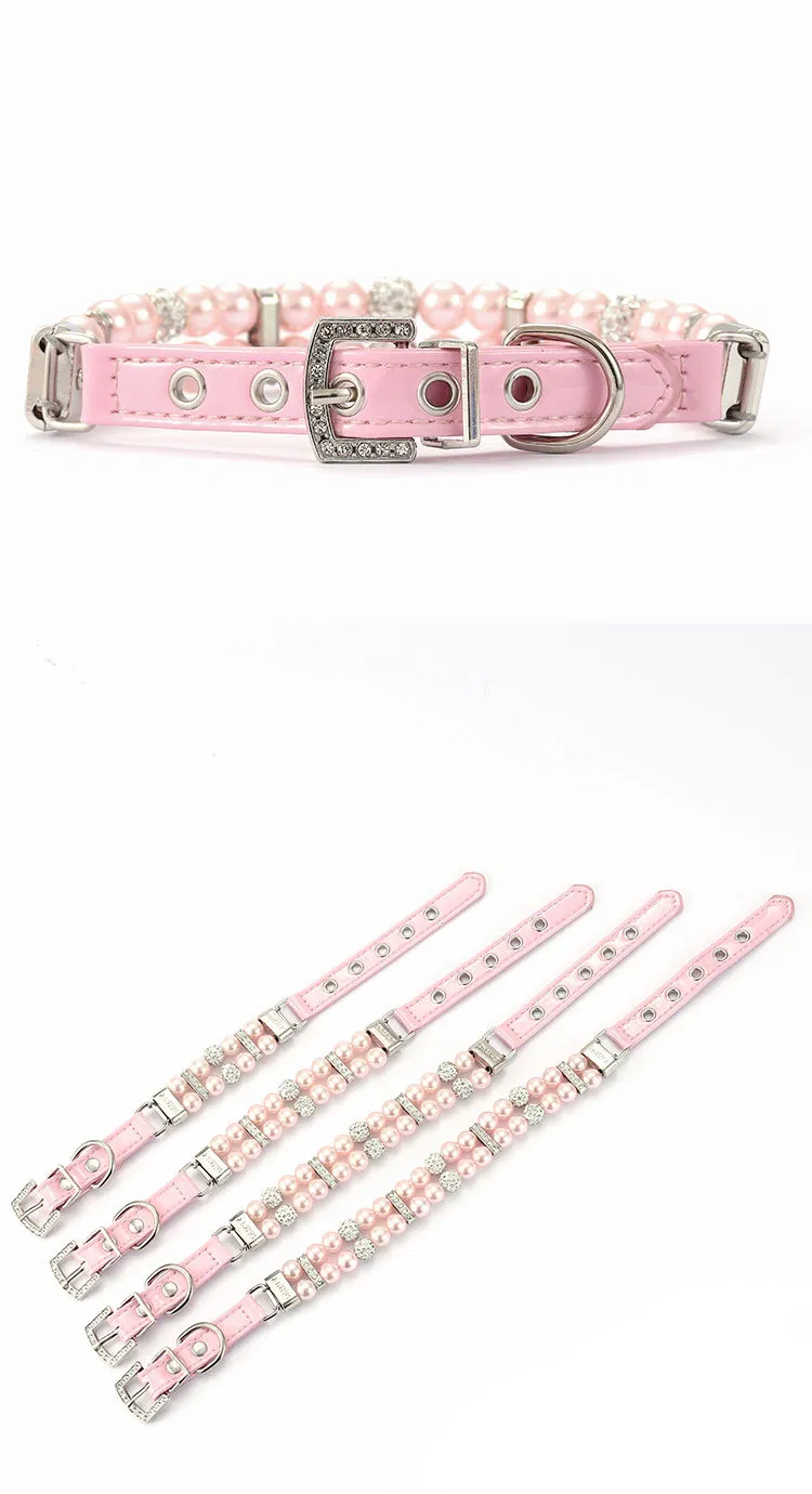 Conjunto de Colar e Guia de Pérola de Luxo para Gato e Cachorro com Strass