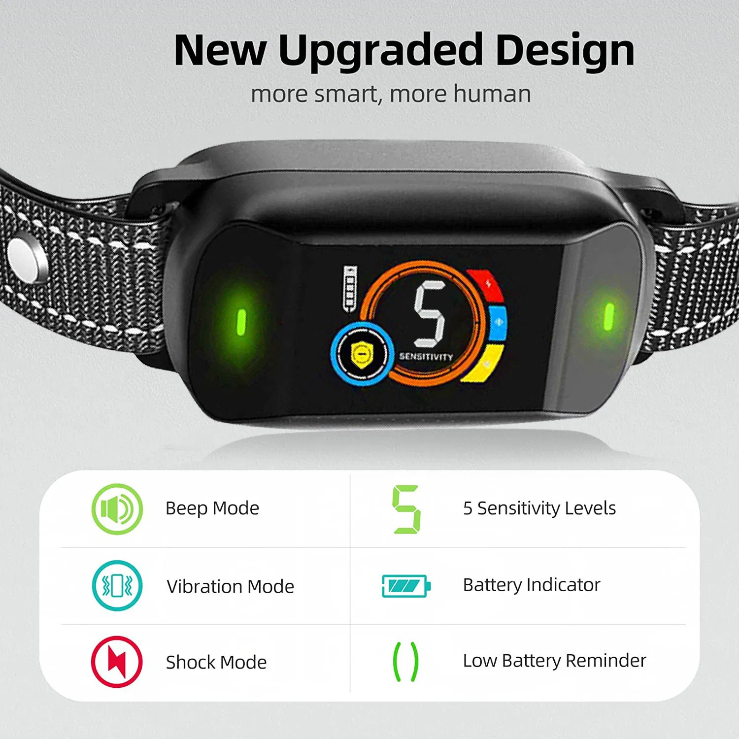 Colar de treinamento para cães com controle automático inteligente, anti-ladrido, recarregável via USB, à prova d'água, com LED para parar o latido