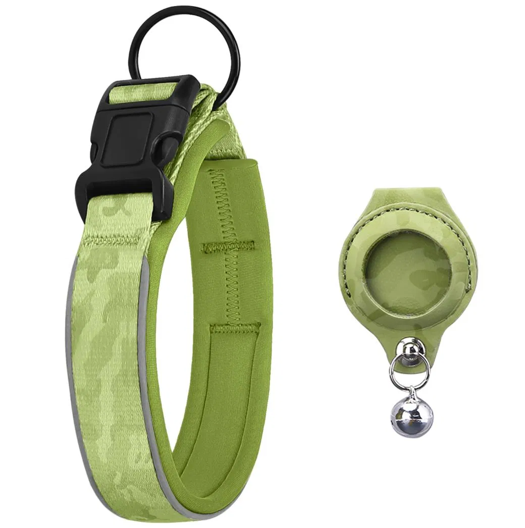Coleira de Cão de Nylon Tática Ajustável Refletiva de Luxo com Rastreador GPS Airtag