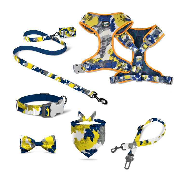 Conjunto de Coleira, Guia e Arnês para Cachorro Sem Puxar Acessórios Personalizados para Cães