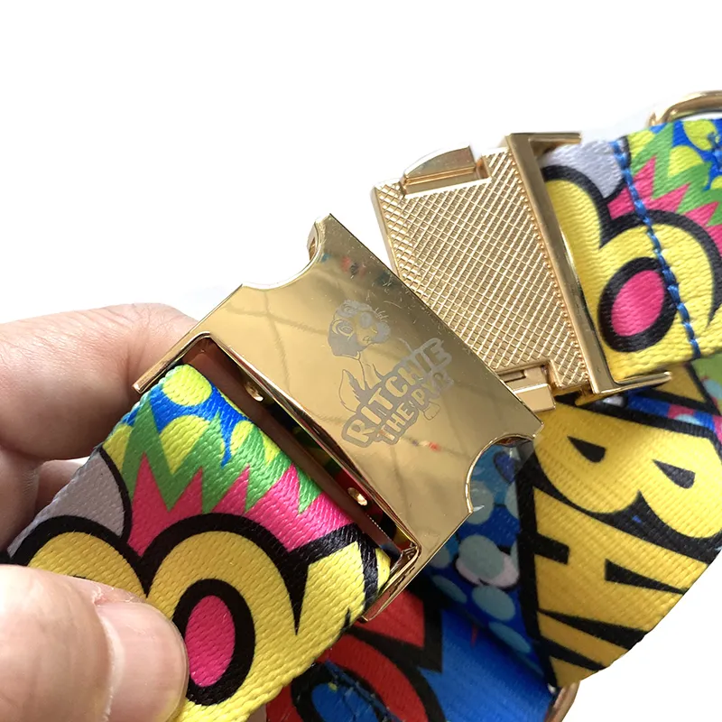 Coleira de Cachorro Personalizada em Poliéster Ajustável de Alta Resistência 38 mm com Logo Personalizado e Fivela de Liga