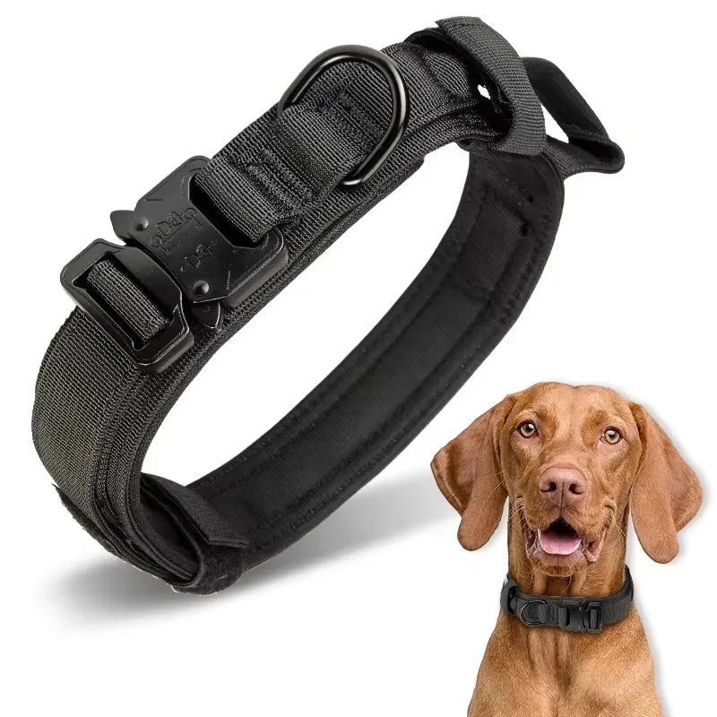 Coleiras de Cão Táticas Resistentes e Duráveis com Fivela de Metal e Alças para Uso Externo