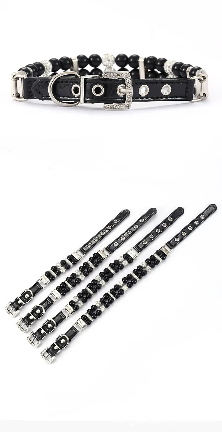 Conjunto de Colar e Guia de Pérola de Luxo para Gato e Cachorro com Strass