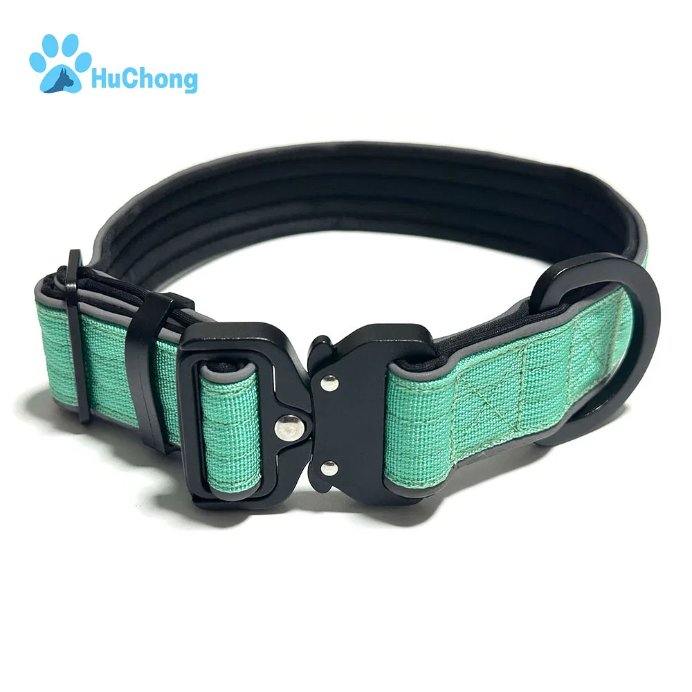 Coleira de Cão Tática Refletiva Confortável com Almofada, Fivela de Metal Ajustável de Luxo com Liberação Rápida e Logotipo