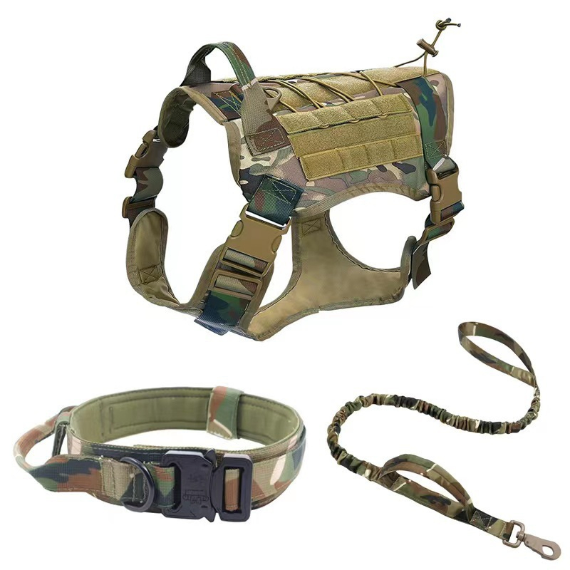 Conjunto de Coleira e Arnês Tático de Nylon Espesso e Ajustável para Cães, Grande, com Almofada, Atacado