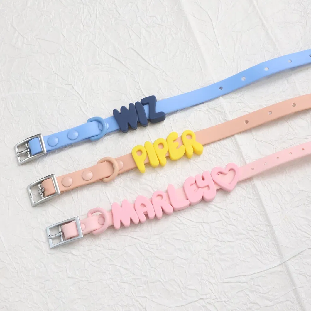 Colar de Silicone Personalizado para Cachorro com Nome, Coleira Pastel para Filhote, Coleira à Prova d'Água para Cães