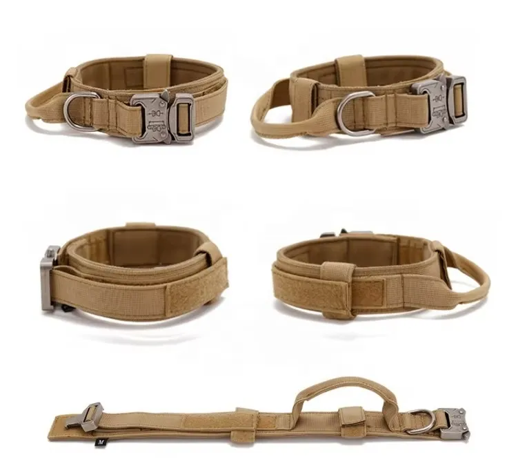 Coleiras de Cão Táticas Resistentes e Duráveis com Fivela de Metal e Alças para Uso Externo