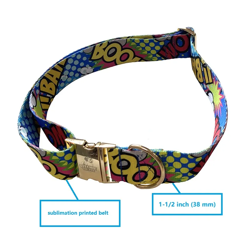 Coleira de Cachorro Personalizada em Poliéster Ajustável de Alta Resistência 38 mm com Logo Personalizado e Fivela de Liga