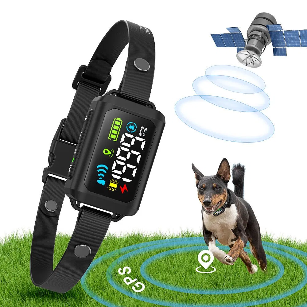 Novo Chegada GPS Cerca Sem Fio para Cães ao Ar Livre Ipx7 À Prova d'Água Coleira de Choque Ajustável Sistema de Contenção para Cães
