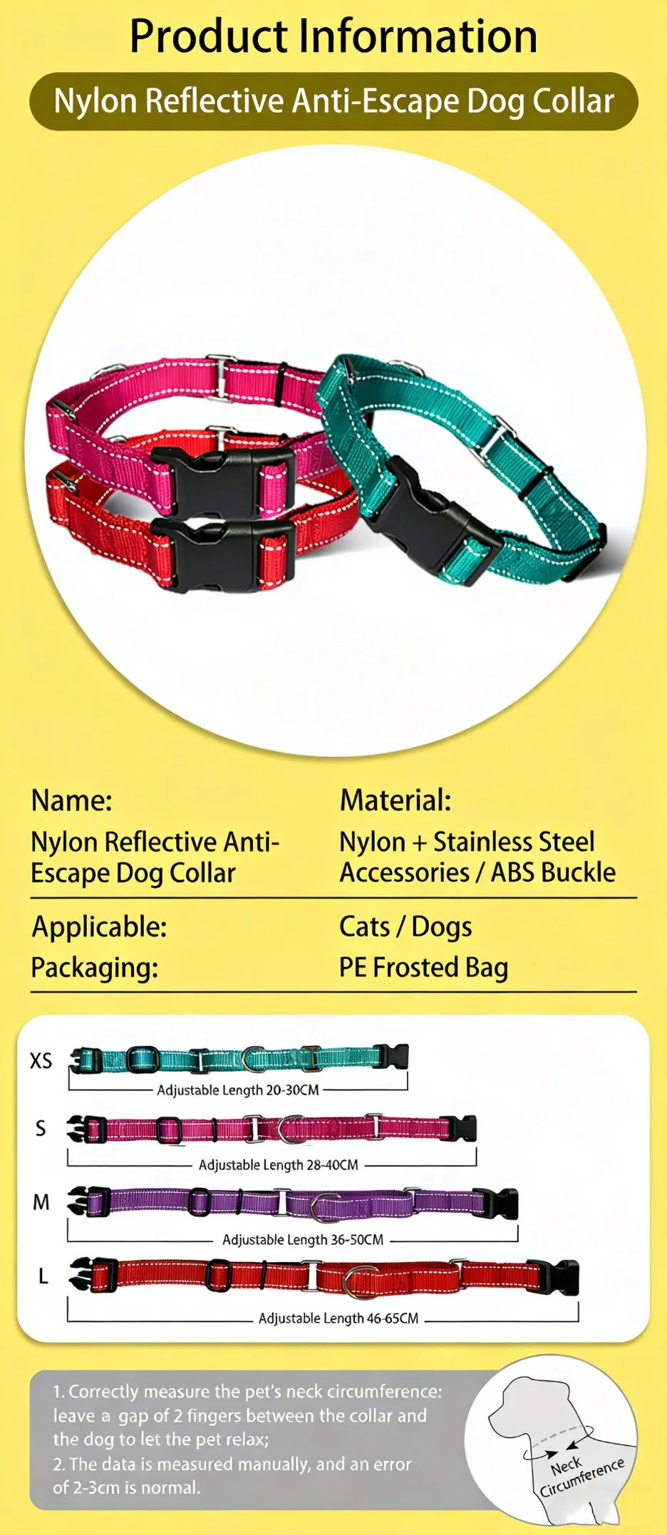 Coleira de Cão Clássica Personalizada Barata de Nylon com Fivela de Fabricante de Produtos para Animais de Estimação com Fitas Personalizadas Sólidas para Passear o Cão