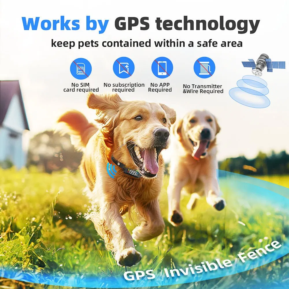 Novo Chegada GPS Cerca Sem Fio para Cães ao Ar Livre Ipx7 À Prova d'Água Coleira de Choque Ajustável Sistema de Contenção para Cães