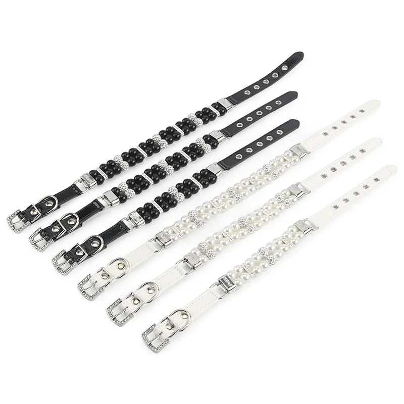 Conjunto de Colar e Guia de Pérola de Luxo para Gato e Cachorro com Strass