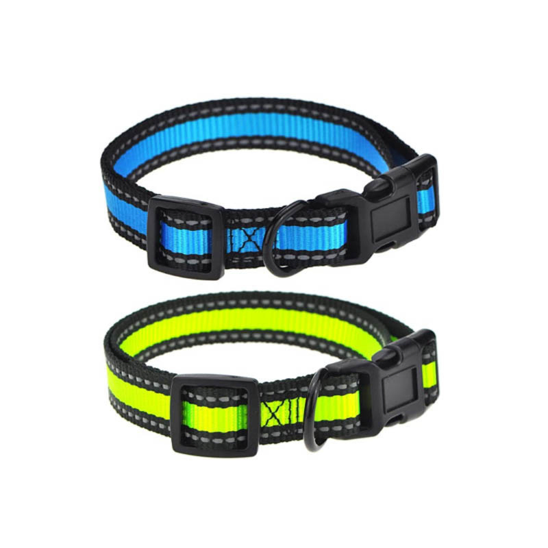 Custom Logo Reflective Polyester Pet Collars with D-Ring and Easy Buckle Release