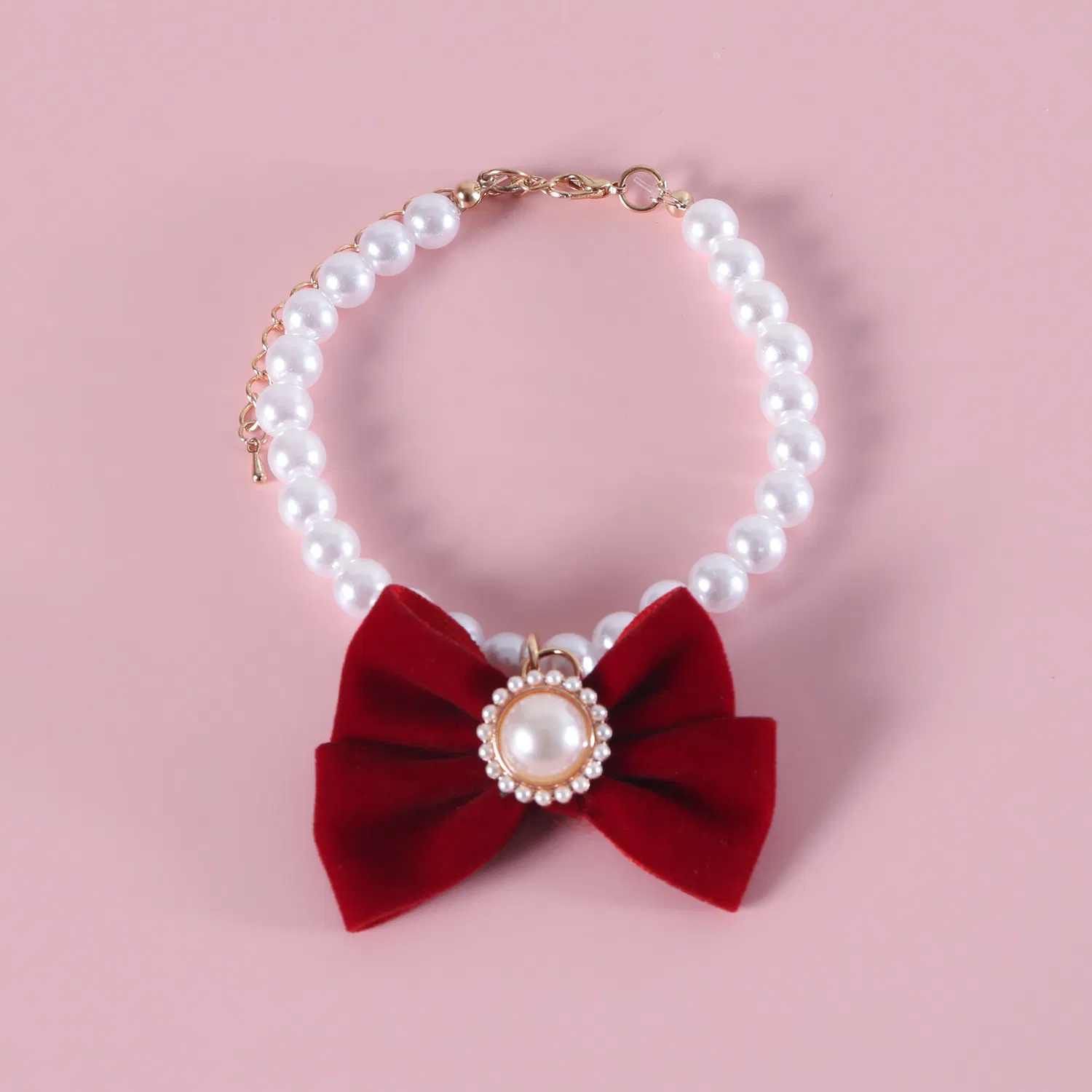 Pearl Velvet Bow Pet Collar for Adjustable Vintage Necklace for Cats and Dogs