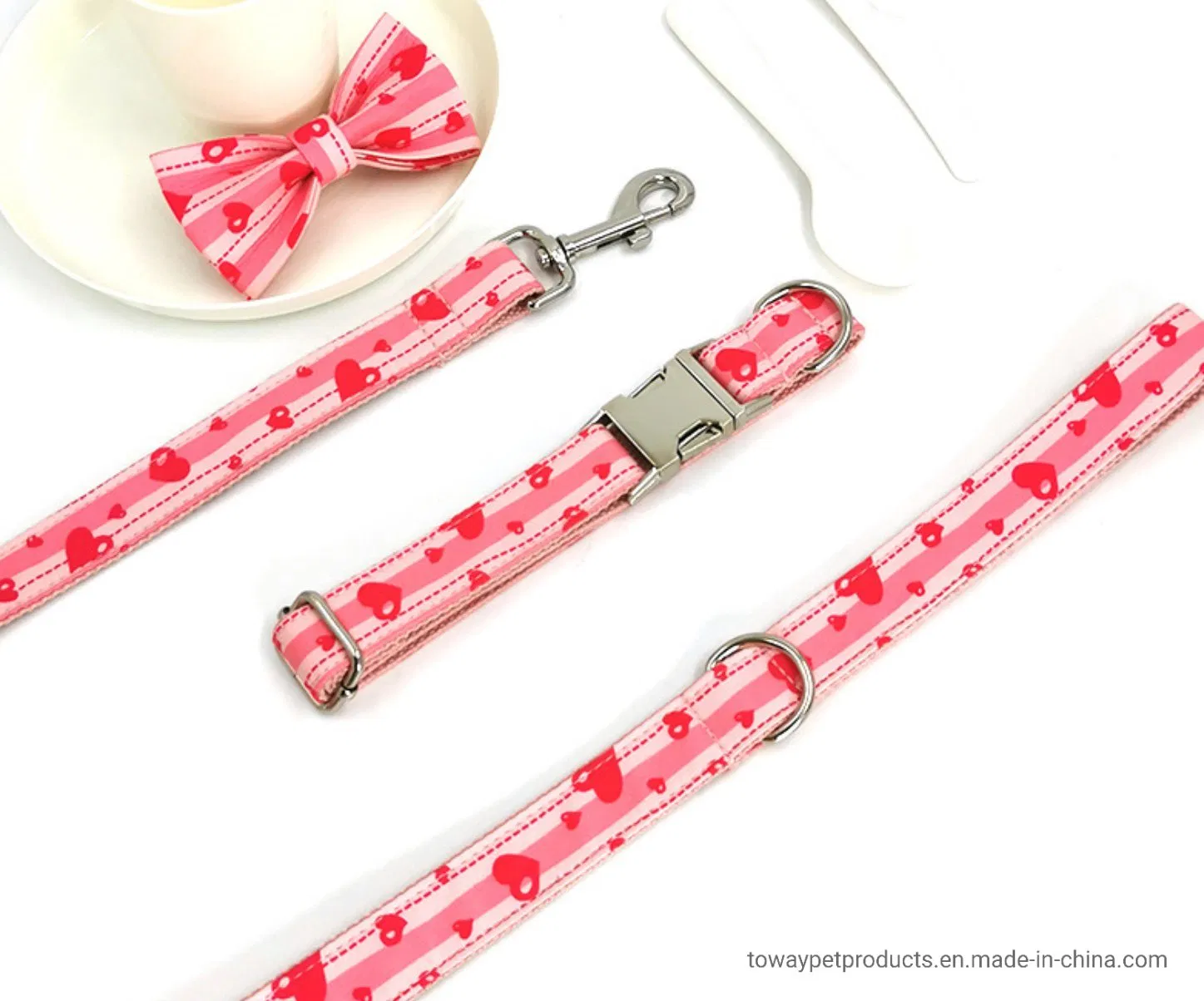 Cute Quality Dog Dots Bowknot Collars Pet Collars with Lead