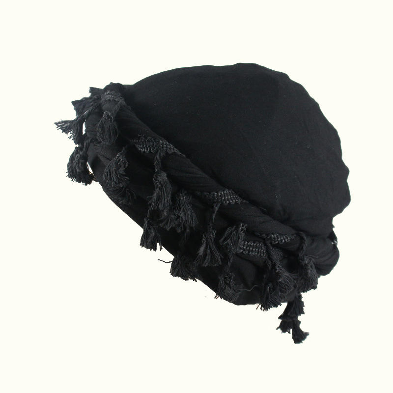 Street Style Hip Pop Mens Dreadlock Double Layered Satin Silk Lined Halo Turban Durag Skull Cap with Tassels