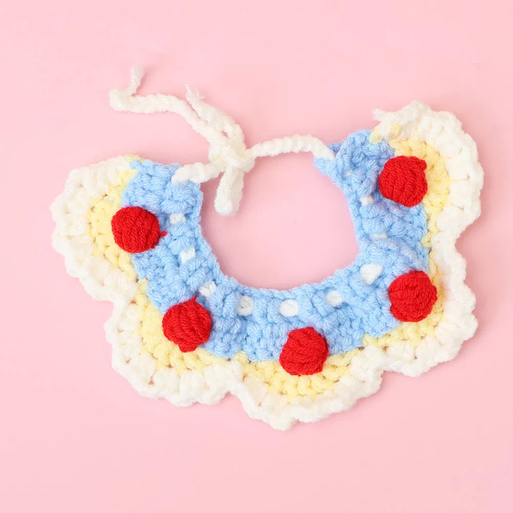 Hand-Knitted Pet Collar with Drool Bib, Half-Circle Bib, Yarn Crochet and Knit Decorative Accessories for Small Dogs