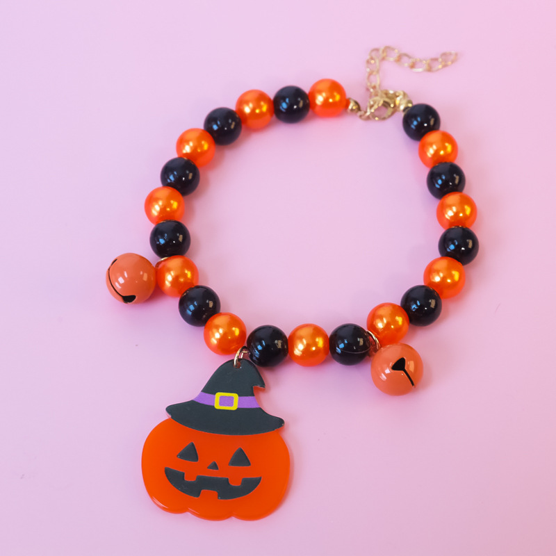 Halloween Pet Collars Cat Dog Pearl Necklace Ornaments Pumpkin Hat Skull Spider