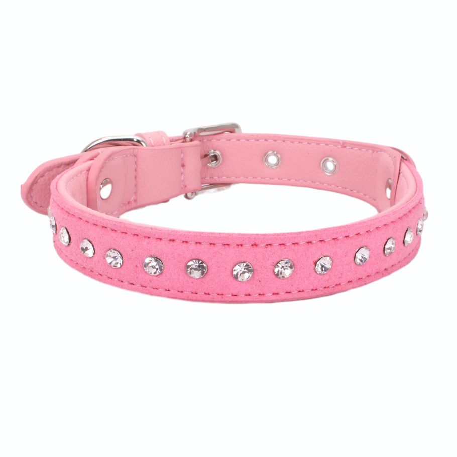 Sparkling Rhinestone Dog Collar with Diamond Studs - Vibrant PU Leather Padded Collar
