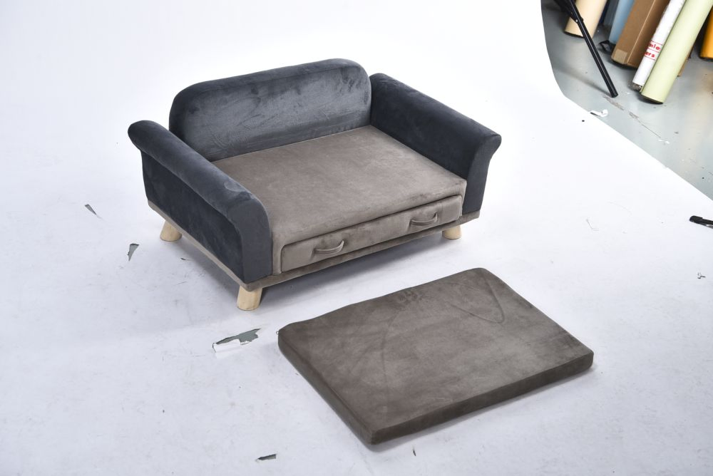 Soft Pet Sofa Bed with Drawer Storage for Cats and Dogs