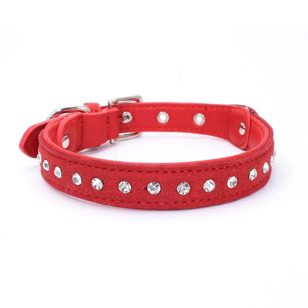 Sparkling Rhinestone Dog Collar with Diamond Studs - Vibrant PU Leather Padded Collar
