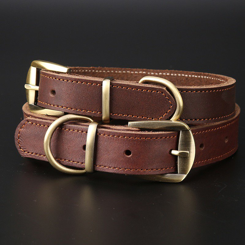 Factory Custom Name Tag 6 Sizes Matel Buckle Soft Leather Collar for Dogs