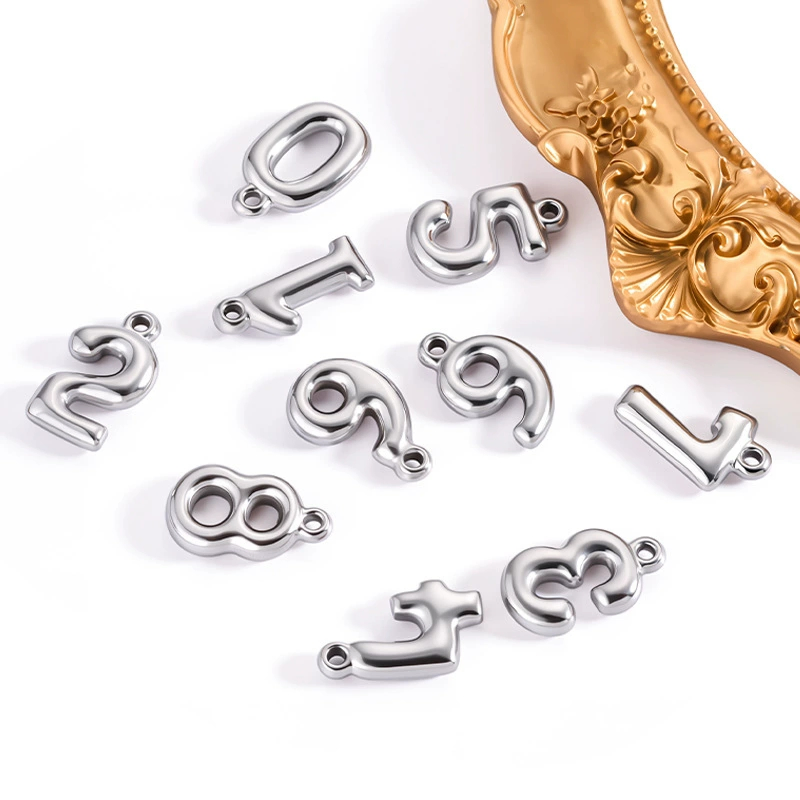 18K Gold PVD Plated Stainless Steel Bubble Number 0-9 Charm Pendant DIY Waterproof Jewelry Accessories