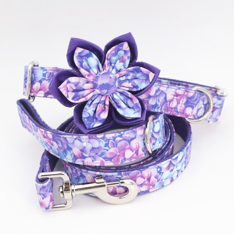 Cute Girl Dog Collars with Bow Multiple Floral Patterns Female Pet Dog Collars with Adjustable Safety Metal for Wedding Holiday